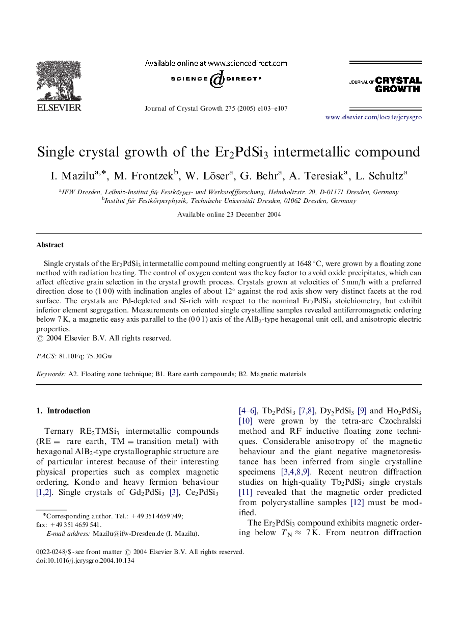 Single crystal growth of the Er2PdSi3 intermetallic compound