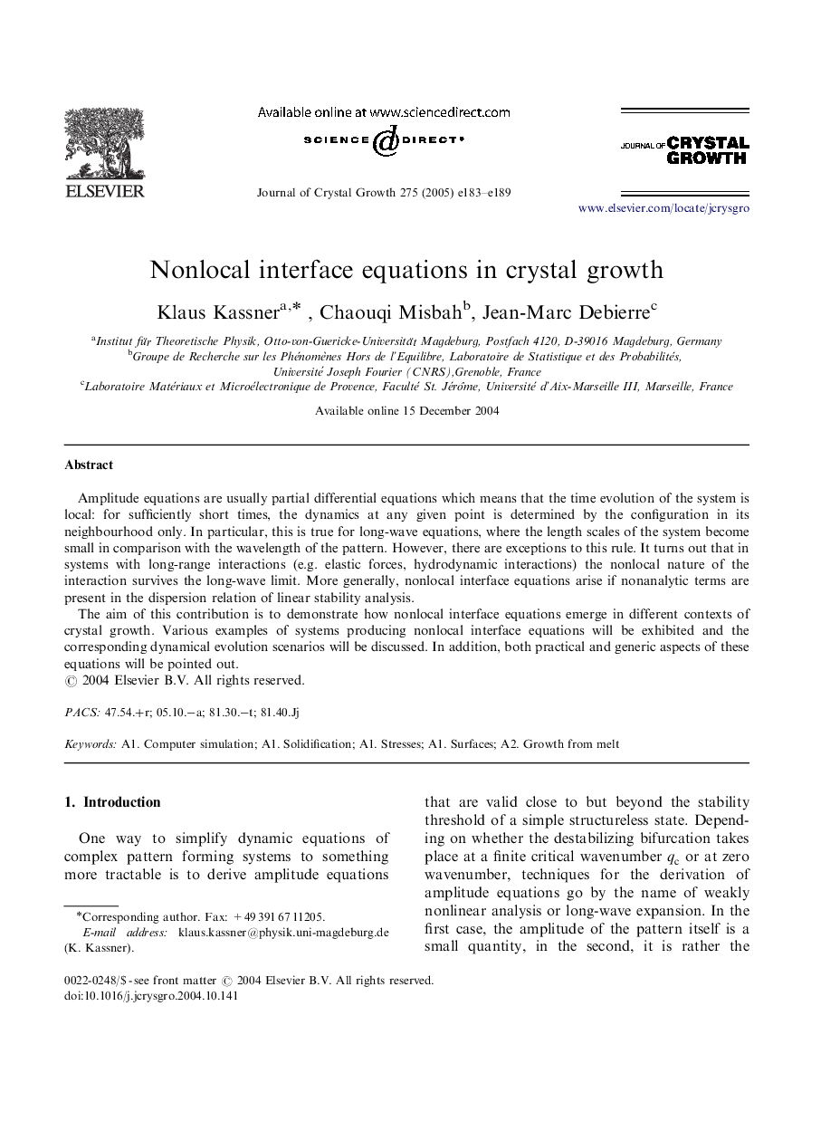 Nonlocal interface equations in crystal growth