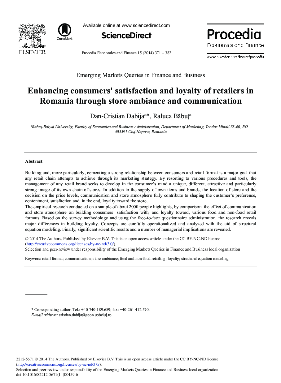 Enhancing Consumers’ Satisfaction and Loyalty of Retailers in Romania through Store Ambiance and Communication 