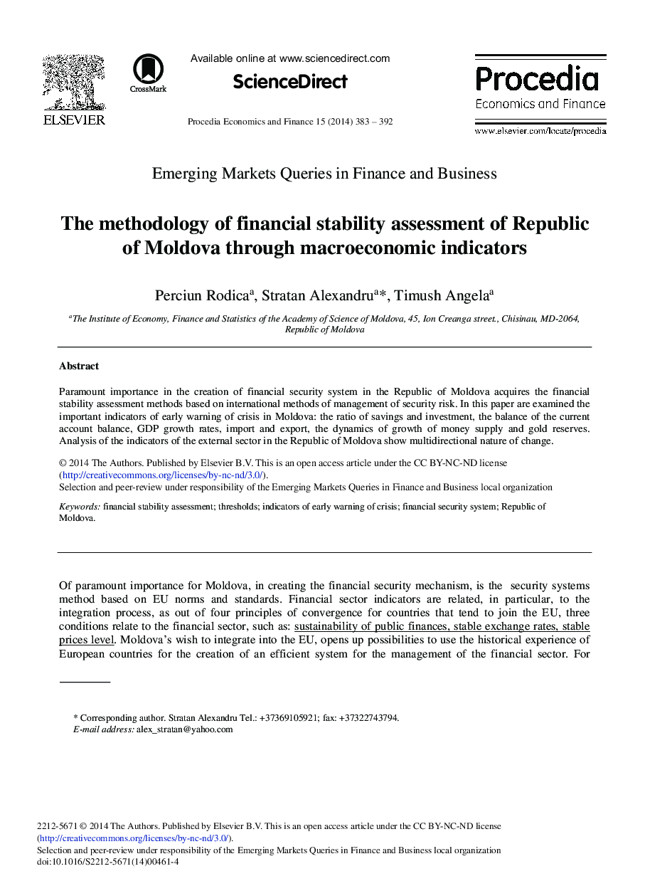 The Methodology of Financial Stability Assessment of Republic of Moldova through Macroeconomic Indicators 