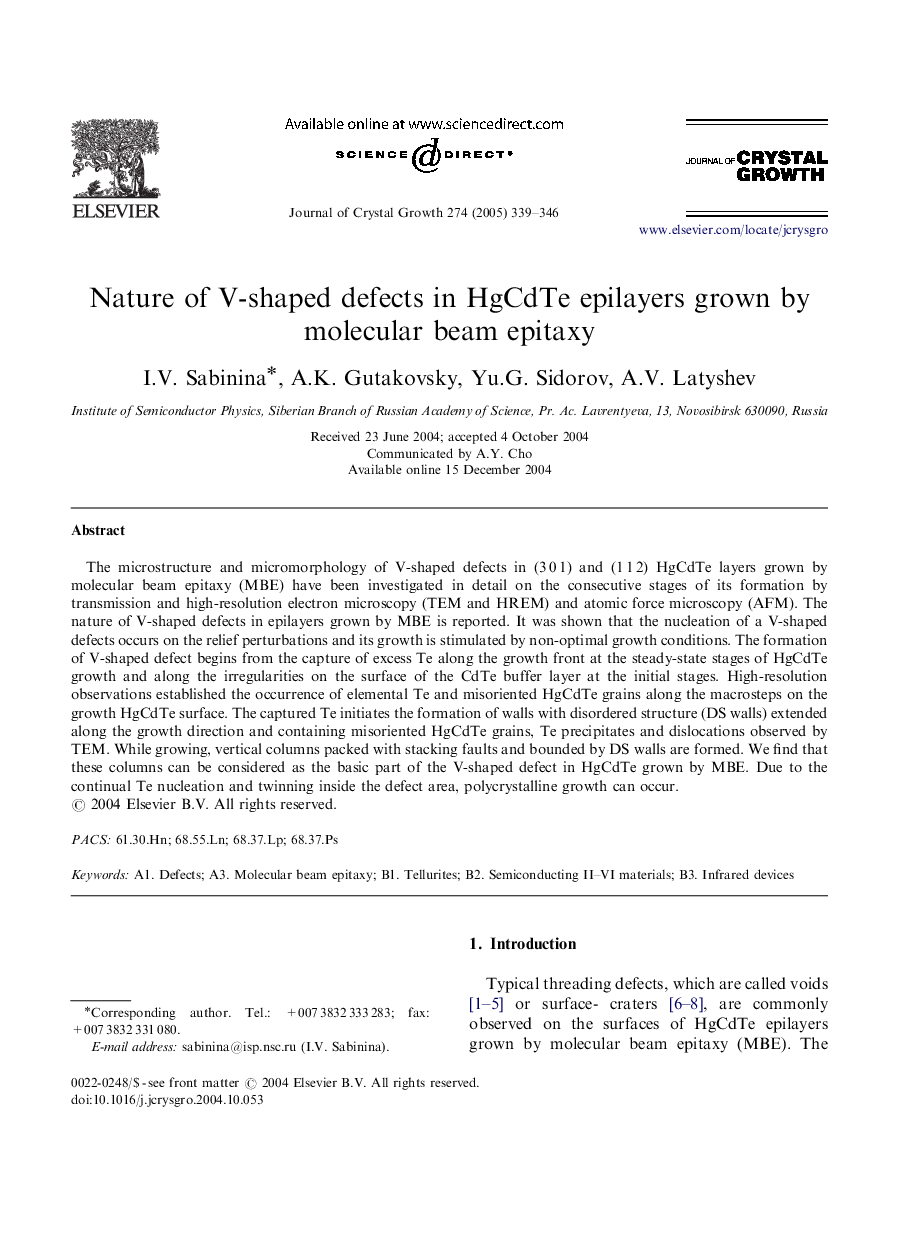 Nature of V-shaped defects in HgCdTe epilayers grown by molecular beam epitaxy