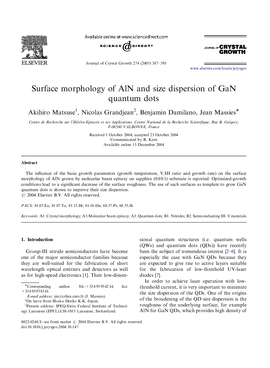 Surface morphology of AlN and size dispersion of GaN quantum dots