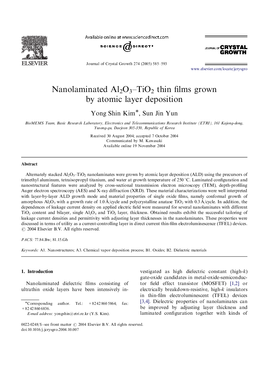 Nanolaminated Al2O3-TiO2 thin films grown by atomic layer deposition