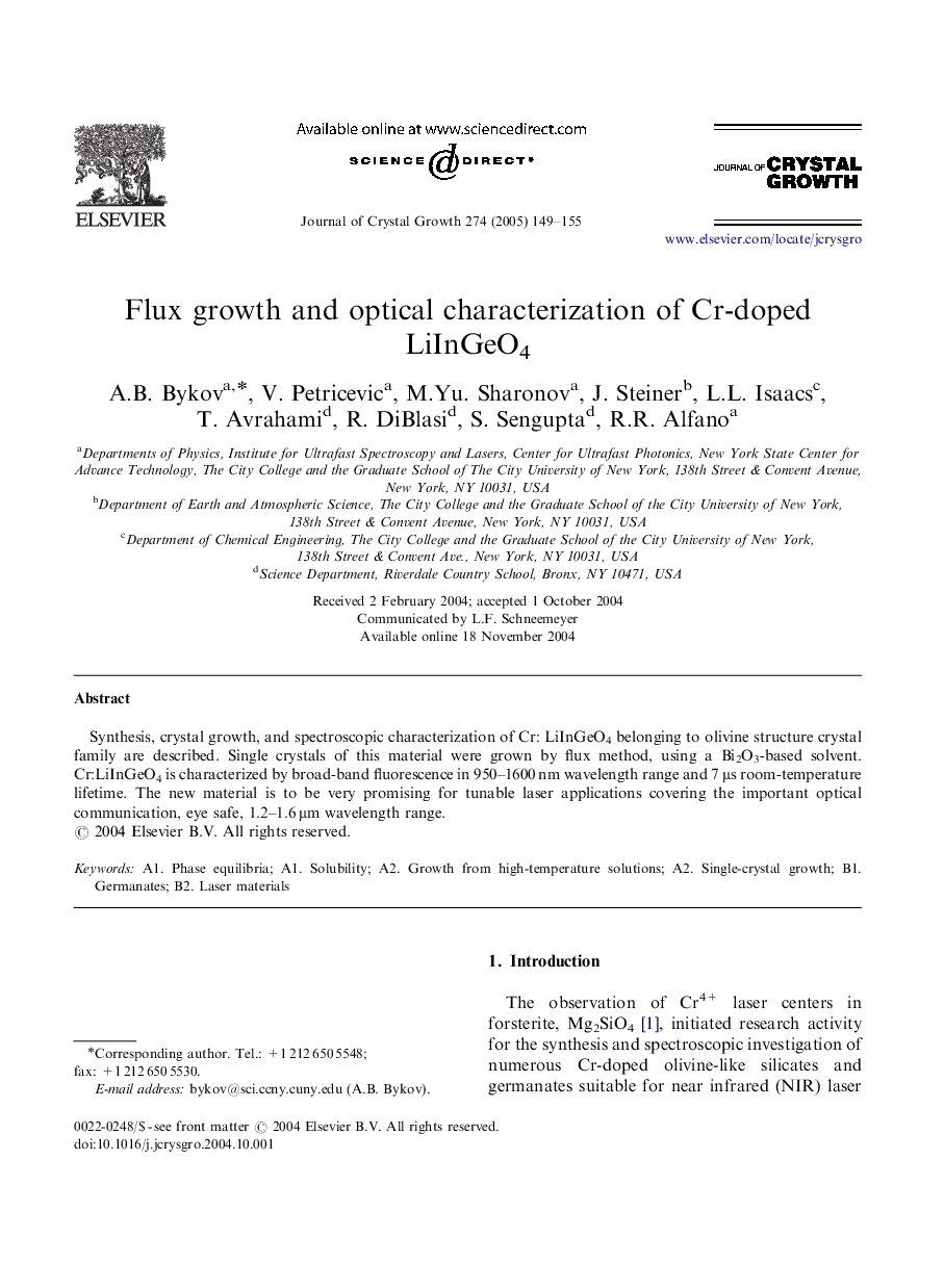 Flux growth and optical characterization of Cr-doped LiInGeO4