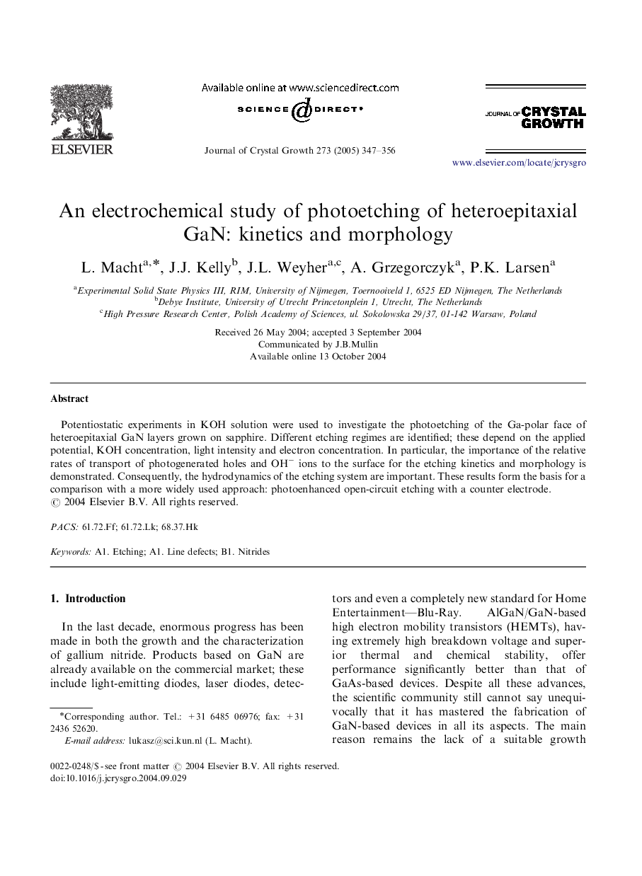 An electrochemical study of photoetching of heteroepitaxial GaN: kinetics and morphology