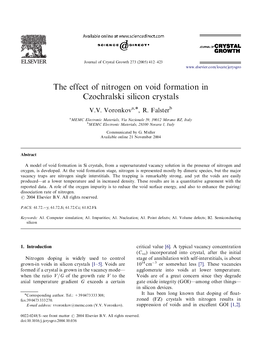 The effect of nitrogen on void formation in Czochralski silicon crystals