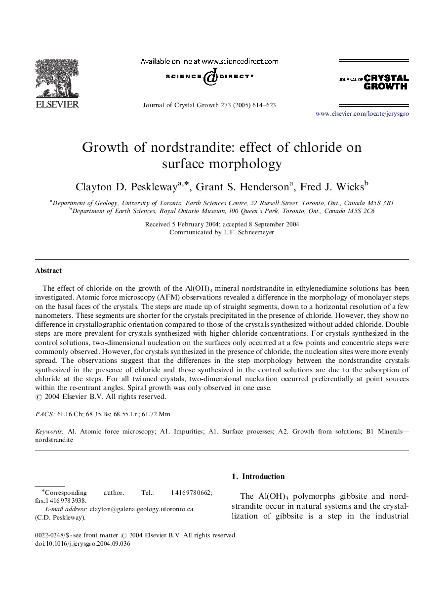 Growth of nordstrandite: effect of chloride on surface morphology