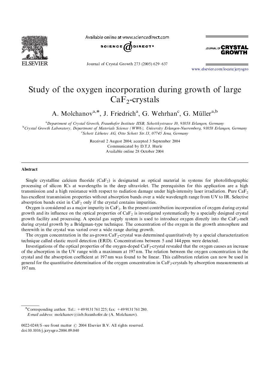 Study of the oxygen incorporation during growth of large CaF2-crystals