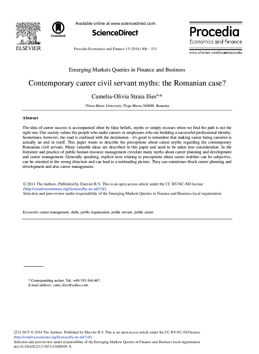 Contemporary Career Civil Servant Myths: The Romanian Case? 