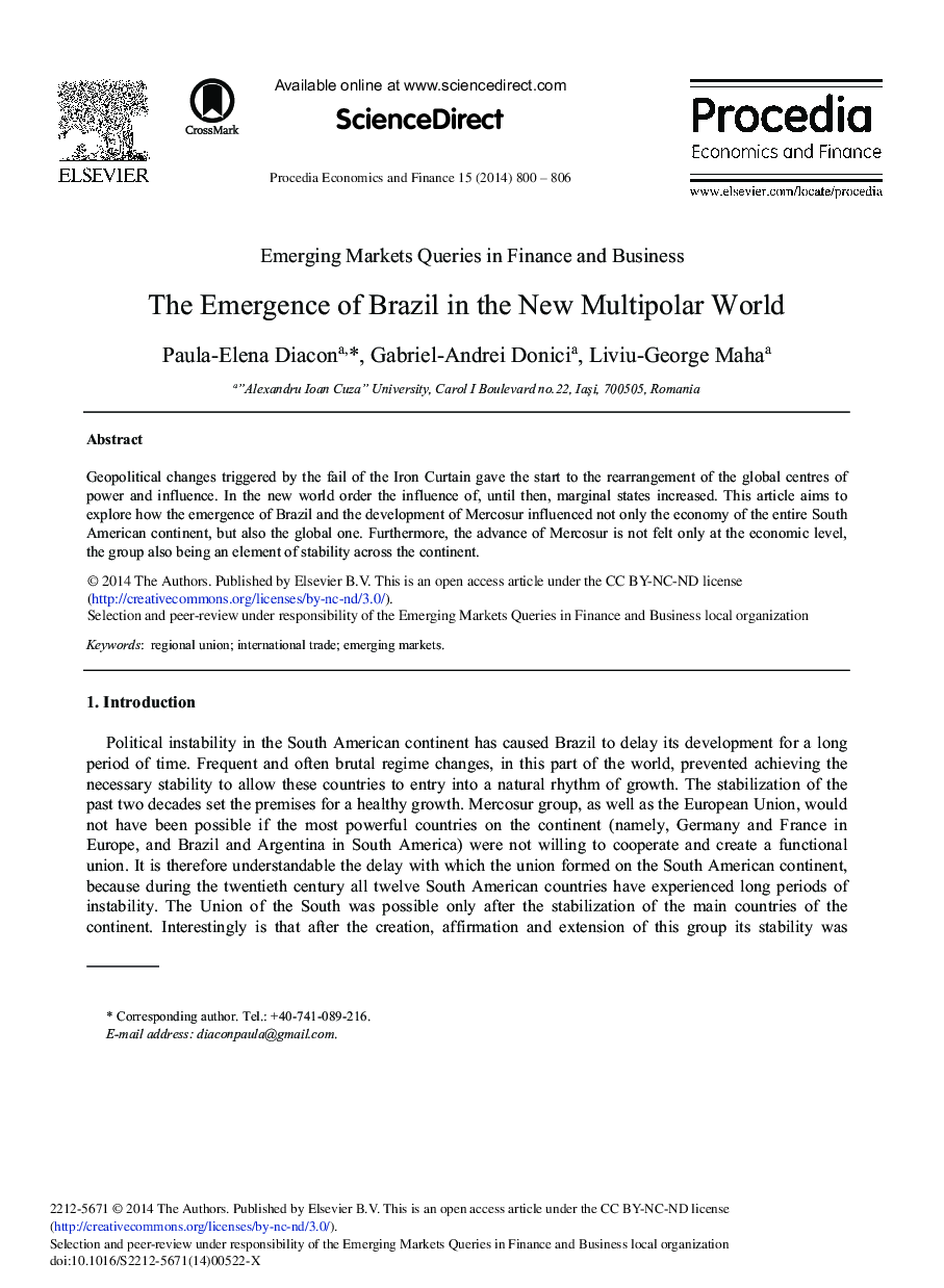 The Emergence of Brazil in the New Multipolar World 