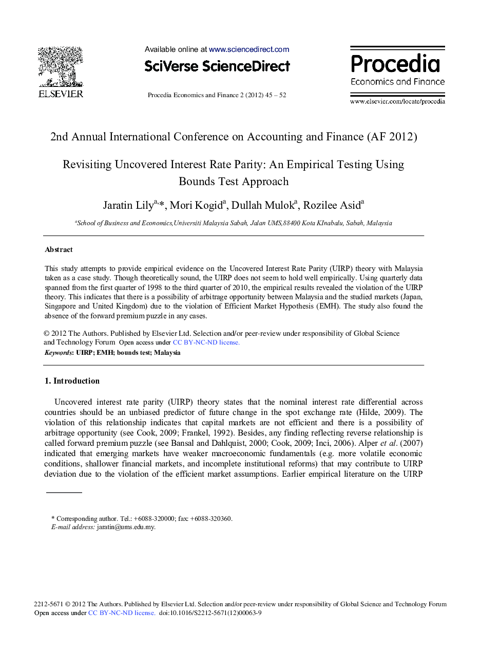 Revisiting Uncovered Interest Rate Parity: An Empirical Testing Using Bounds Test Approach