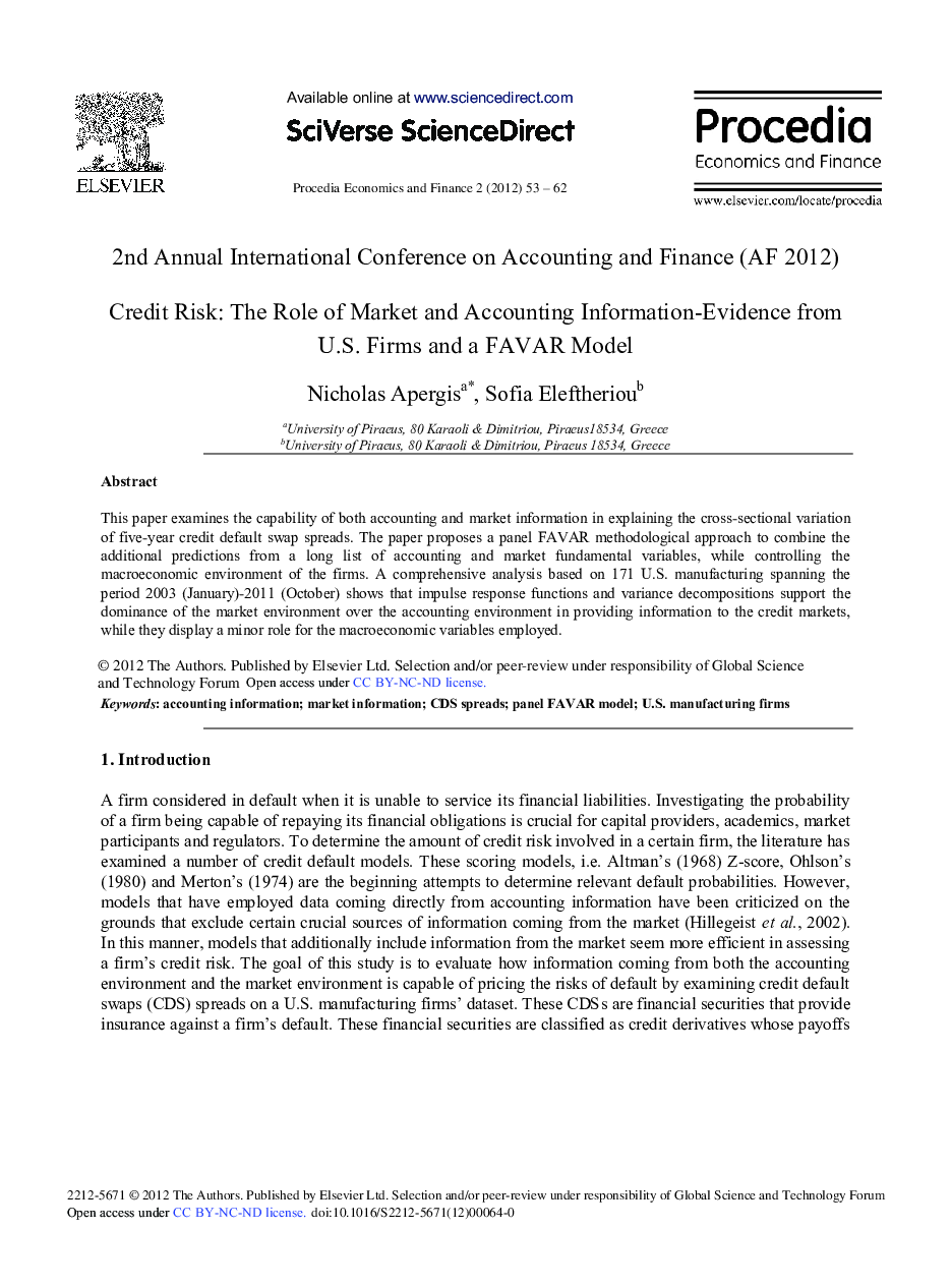 Credit Risk: The Role of Market and Accounting Information-Evidence from U.S. Firms and a FAVAR Model