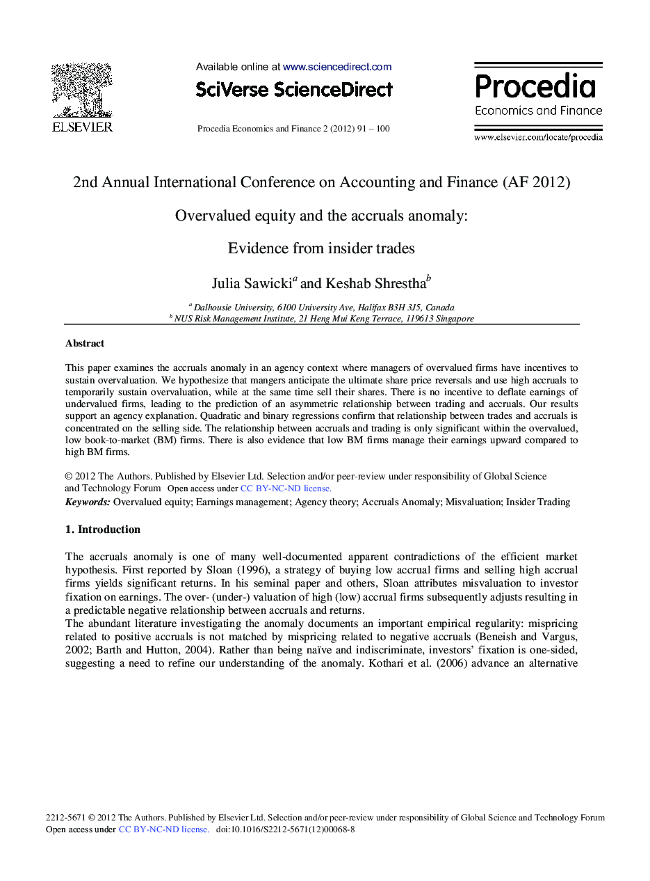 Overvalued Equity and the Accruals Anomaly: Evidence from Insider Trades