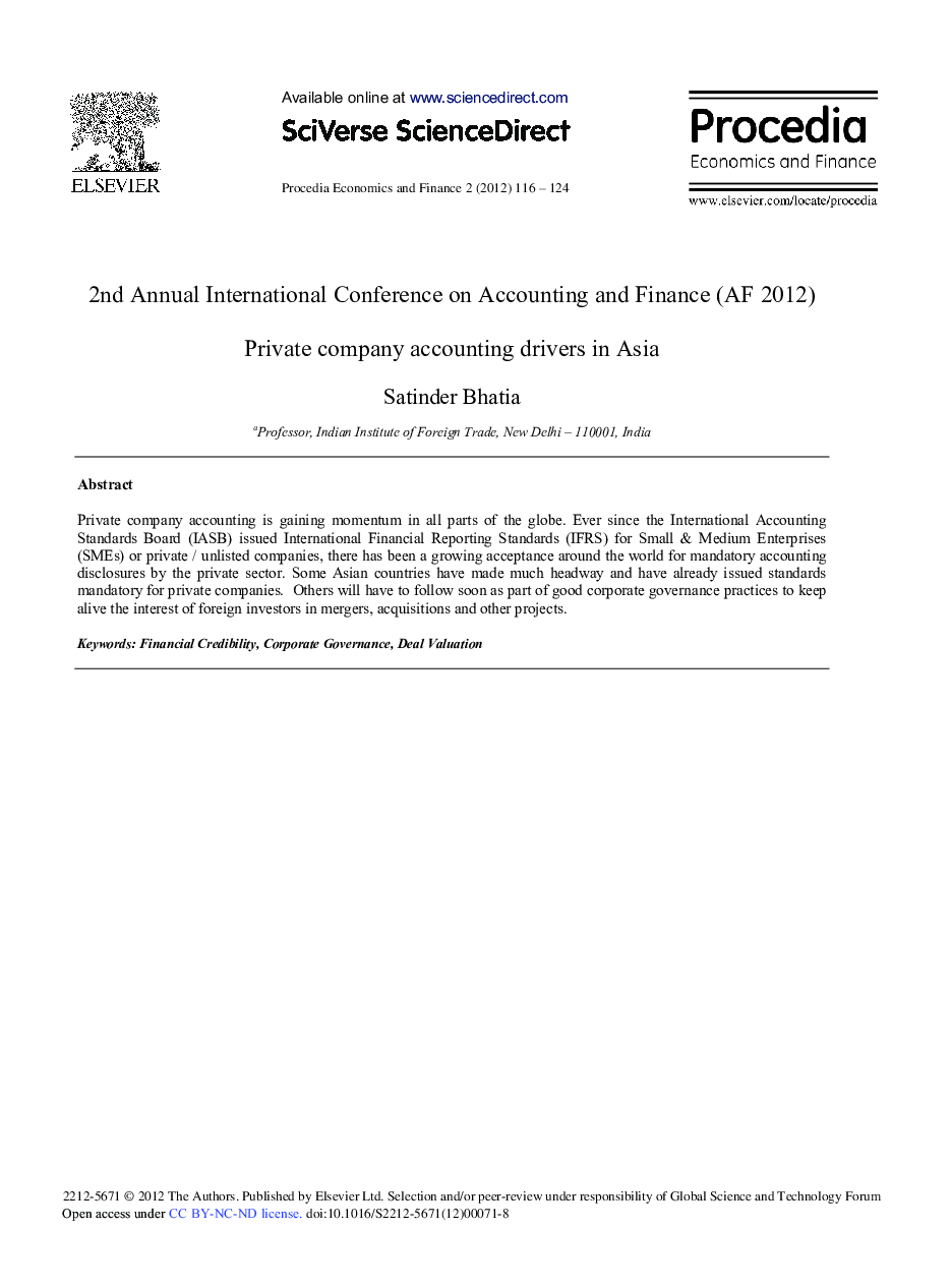 Private Company Accounting Drivers in Asia