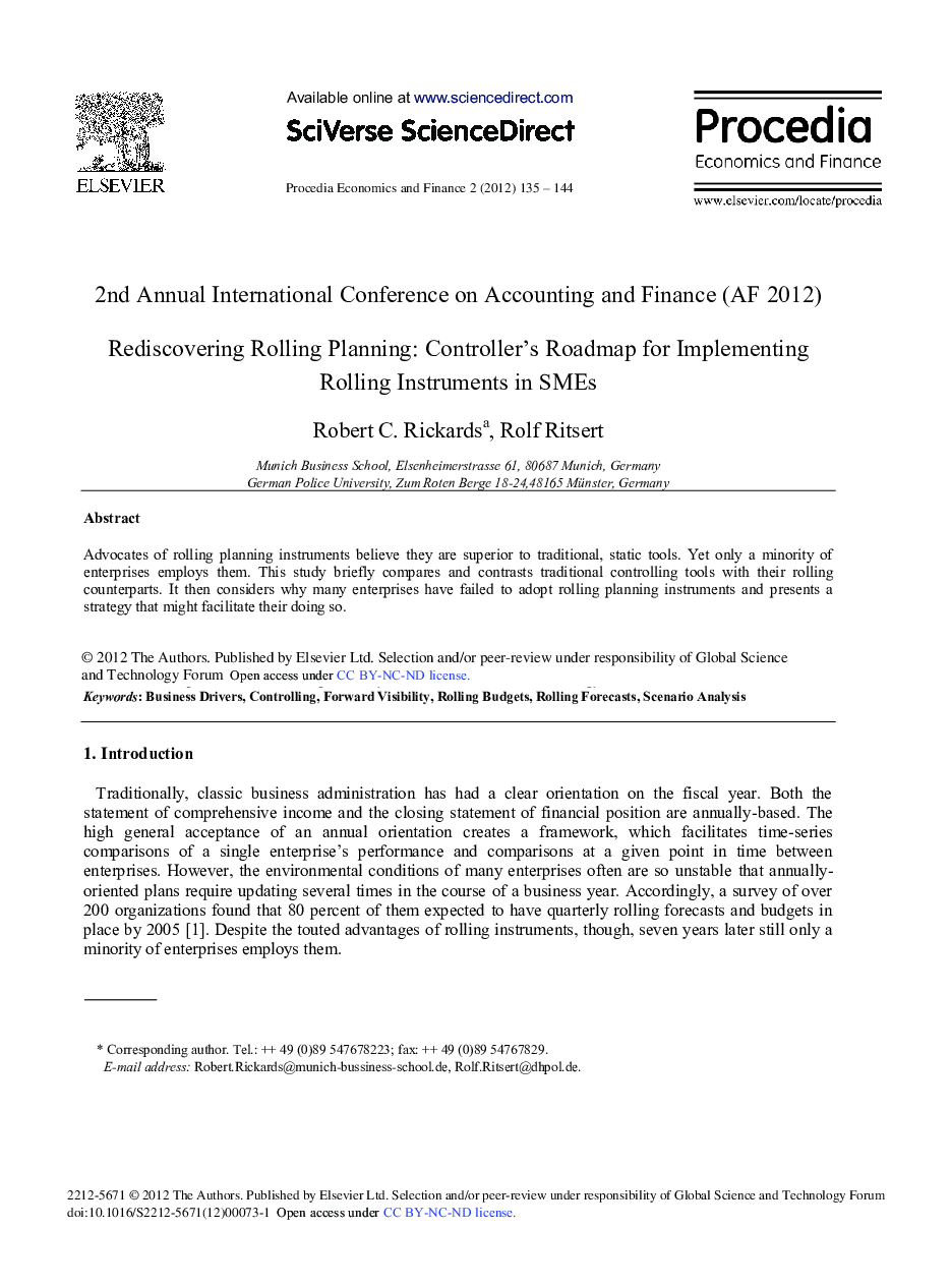 Rediscovering Rolling Planning: Controller's Roadmap for Implementing Rolling Instruments in SMEs