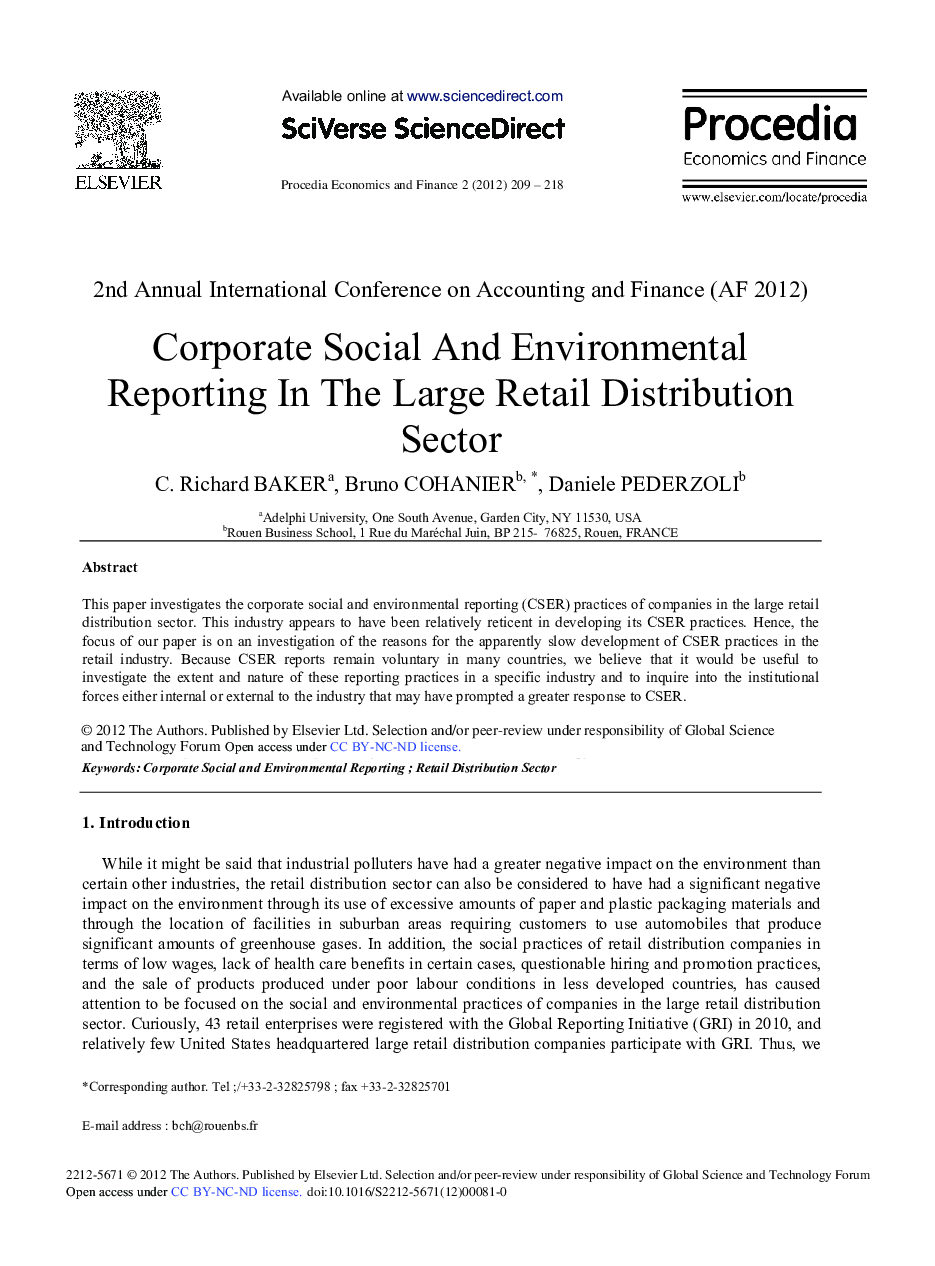 Corporate Social And Environmental Reporting In The Large Retail Distribution Sector