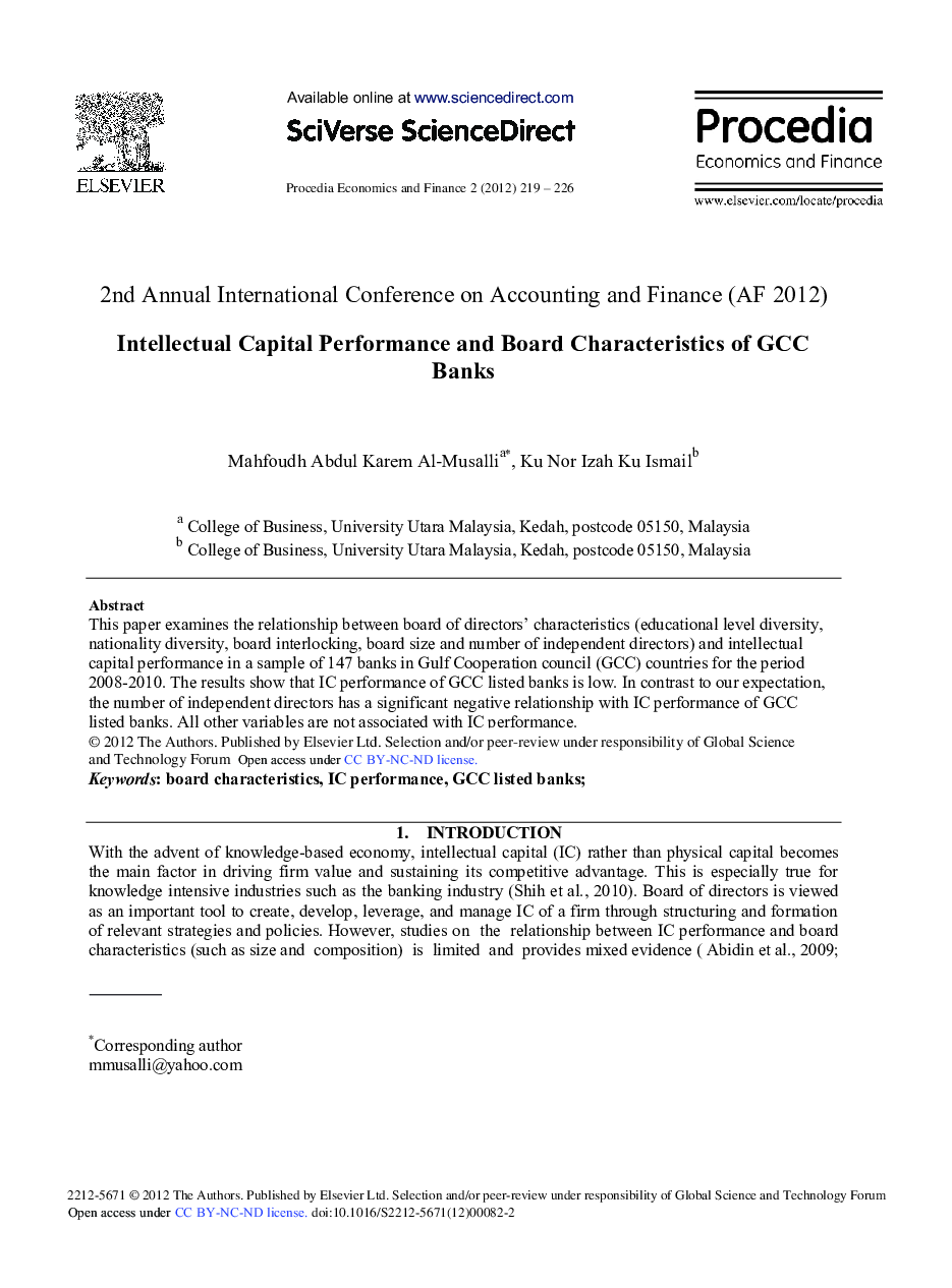 Intellectual Capital Performance and Board Characteristics of GCC Banks