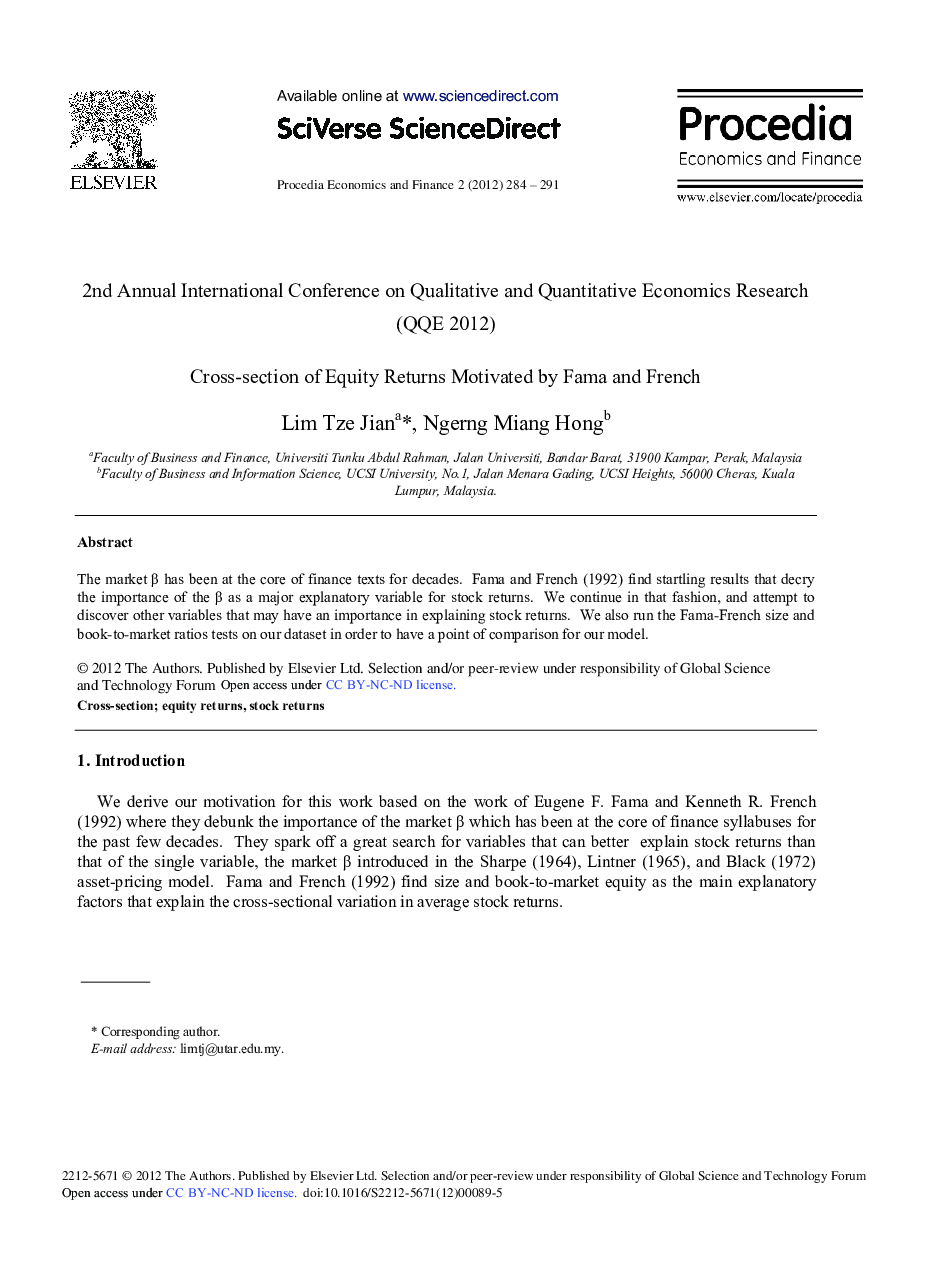 Cross-section of Equity Returns Motivated by Fama and French