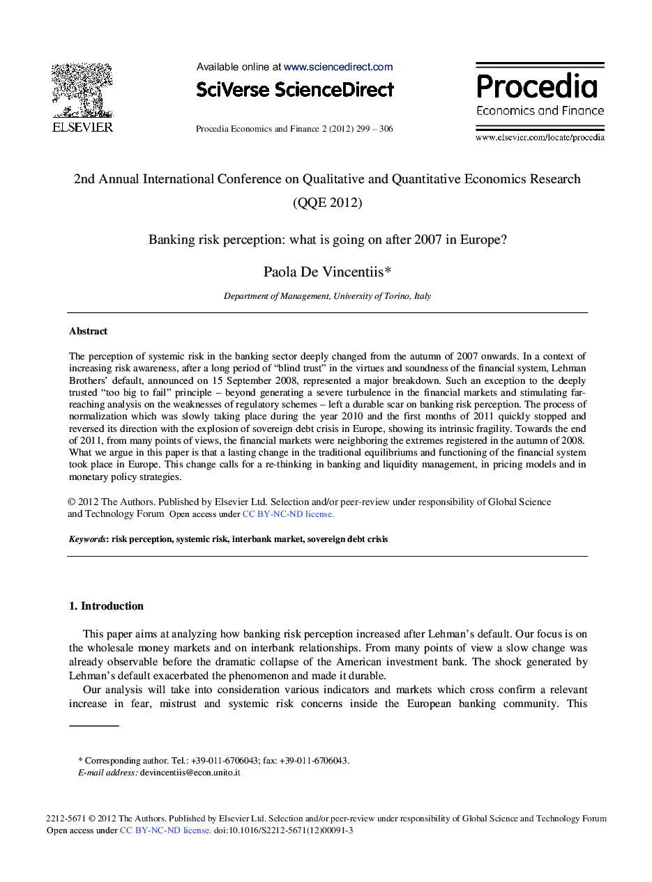 Banking Risk Perception: What is Going on after 2007 in Europe?