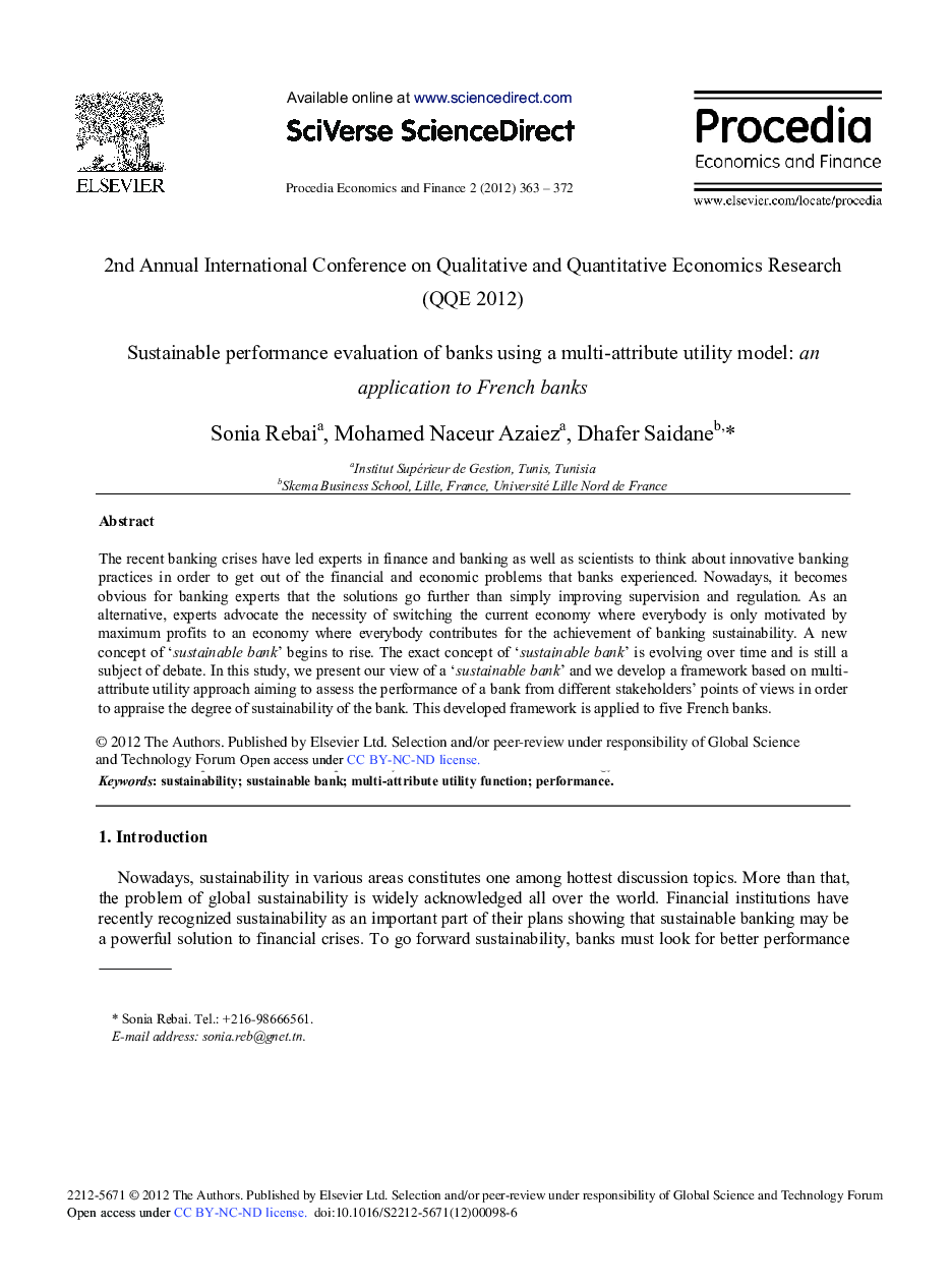 Sustainable Performance Evaluation of Banks using a Multi-attribute Utility Model: An Application to French Banks