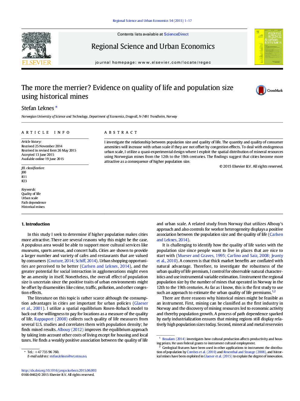 The more the merrier? Evidence on quality of life and population size using historical mines