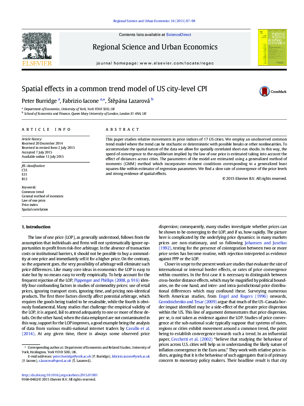 Spatial effects in a common trend model of US city-level CPI