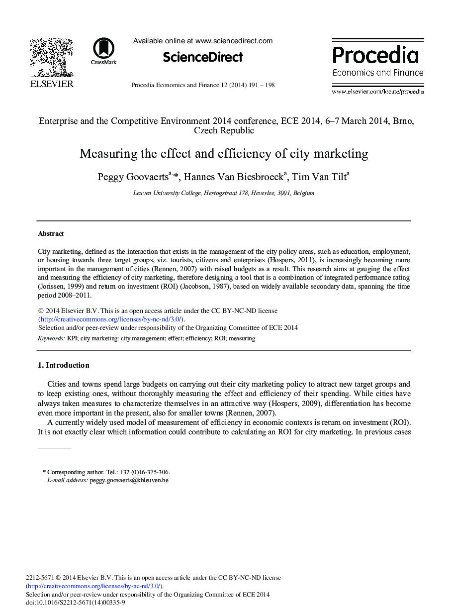 Measuring the Effect and Efficiency of City Marketing 