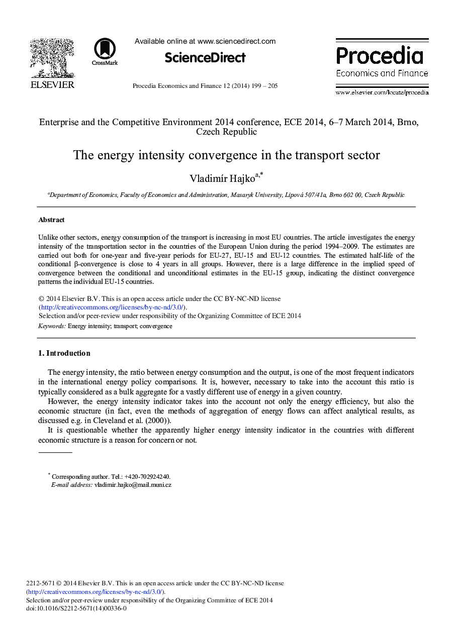 The Energy Intensity Convergence in the Transport Sector 