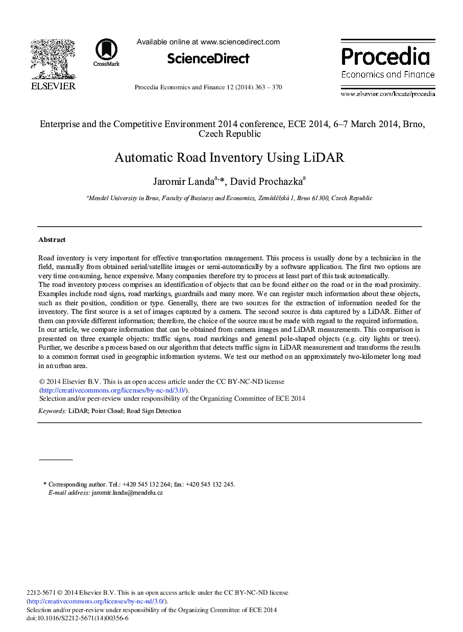 Automatic Road Inventory Using LiDAR 