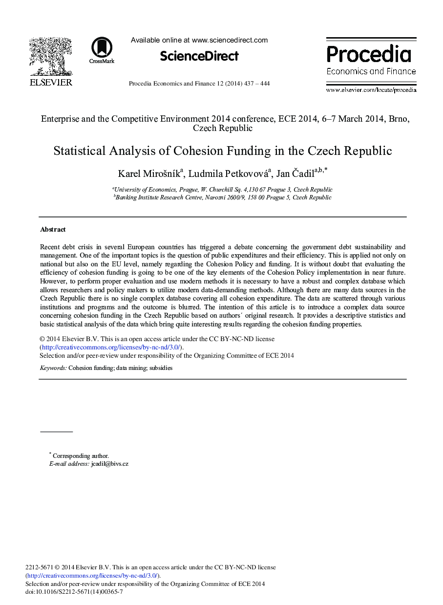 Statistical Analysis of Cohesion Funding in the Czech Republic 