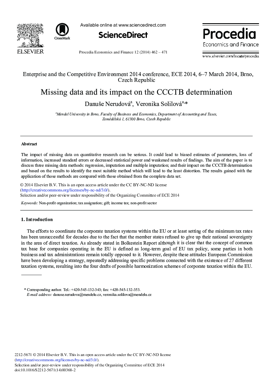 Missing Data and its Impact on the CCCTB Determination 