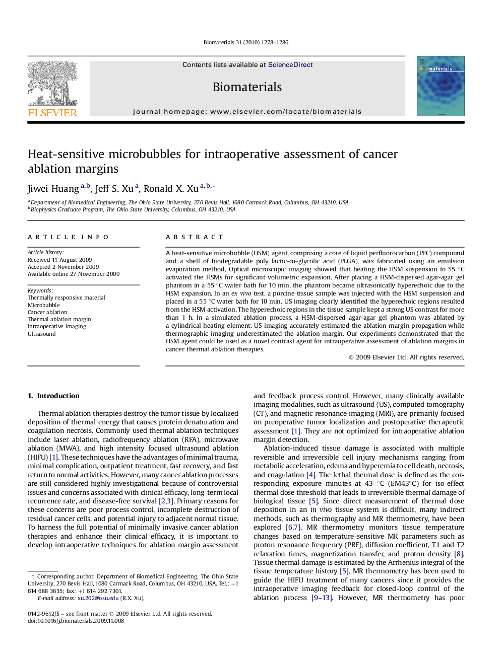 Heat-sensitive microbubbles for intraoperative assessment of cancer ablation margins