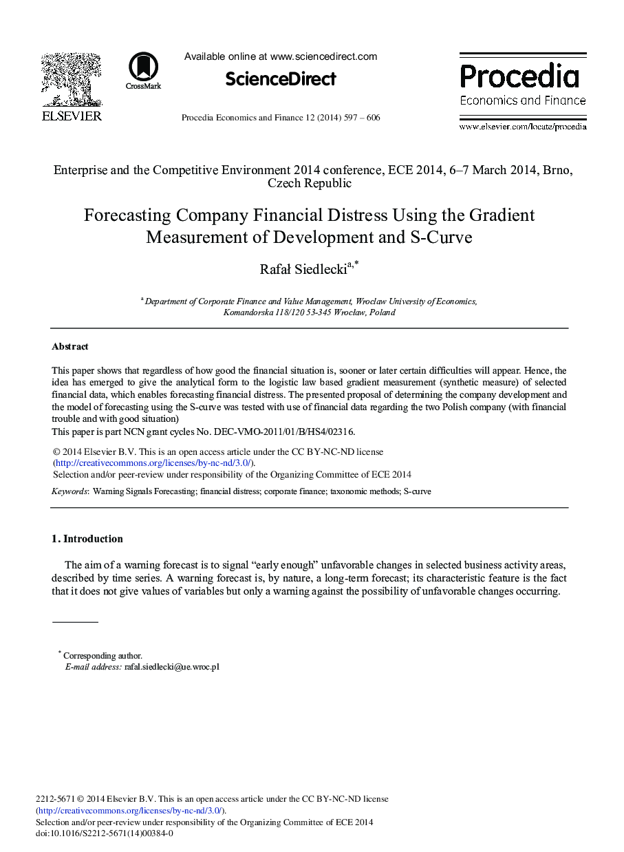 عکس صفحه اول مقاله: Forecasting Company Financial Distress Using the Gradient Measurement of Development and S-curve Forecasting Company Financial Distress Using the Gradient Measurement of Development and S-curve