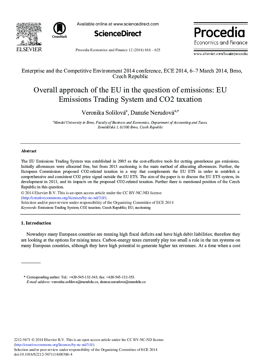 Overall Approach of the EU in the Question of Emissions: EU Emissions Trading System and CO2 Taxation 