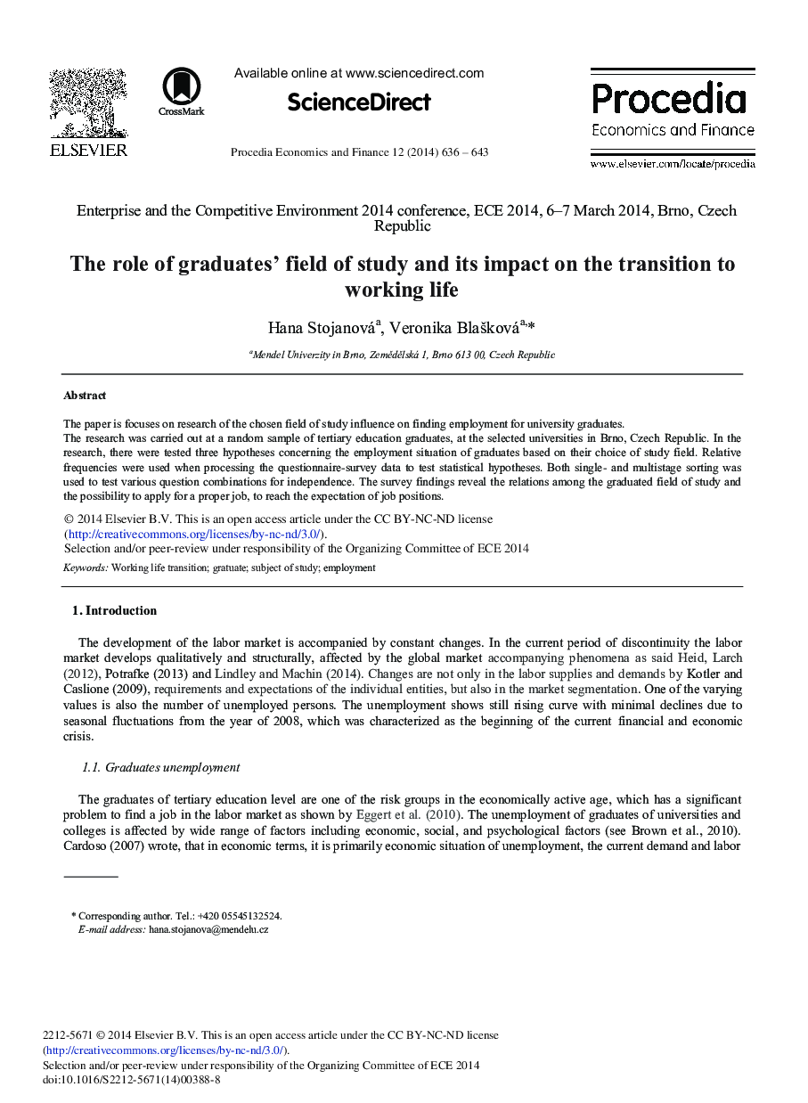 The Role of Graduates’ Field of Study and its Impact on the Transition to Working Life 