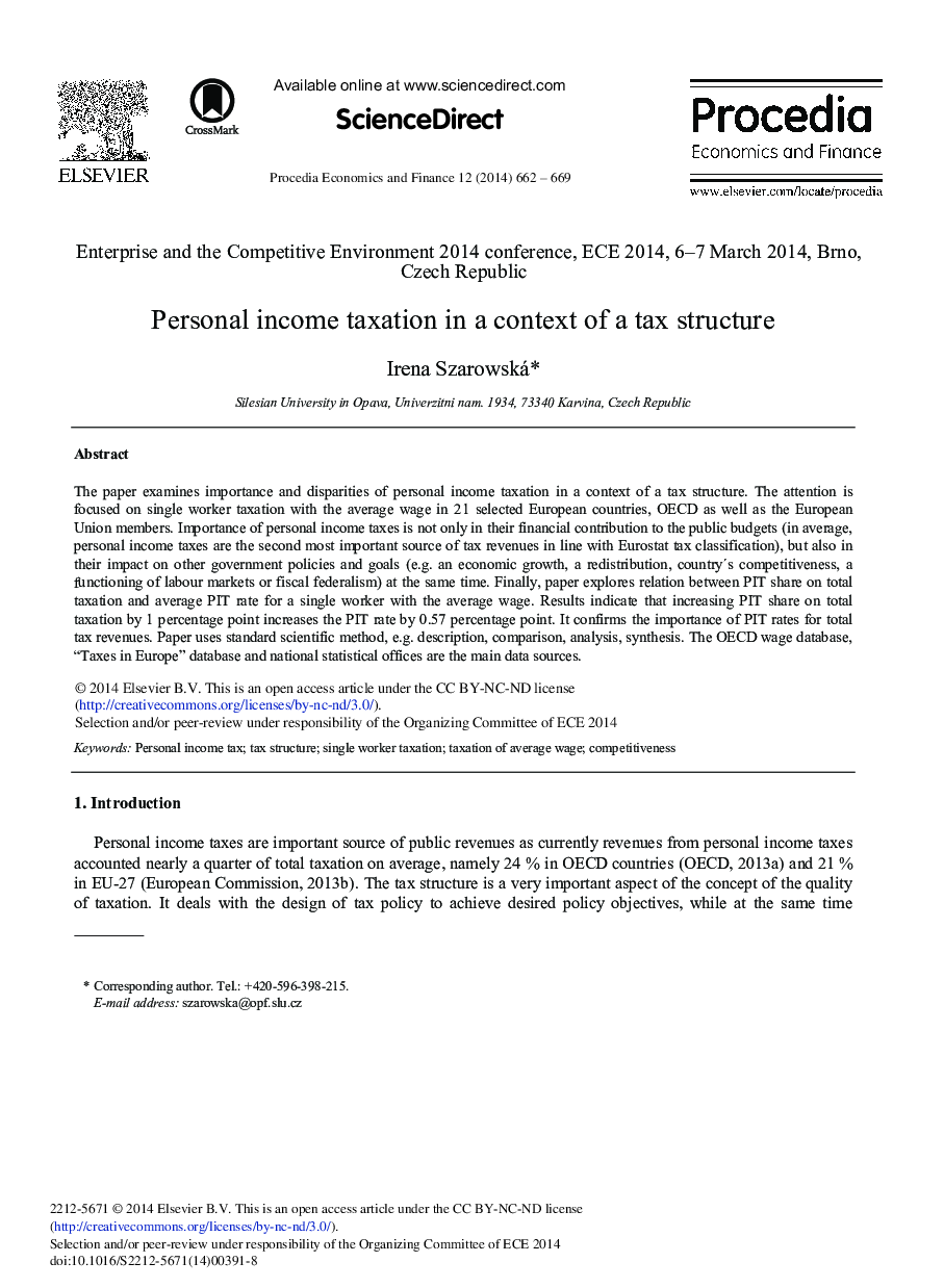 Personal Income Taxation in a Context of a Tax Structure 