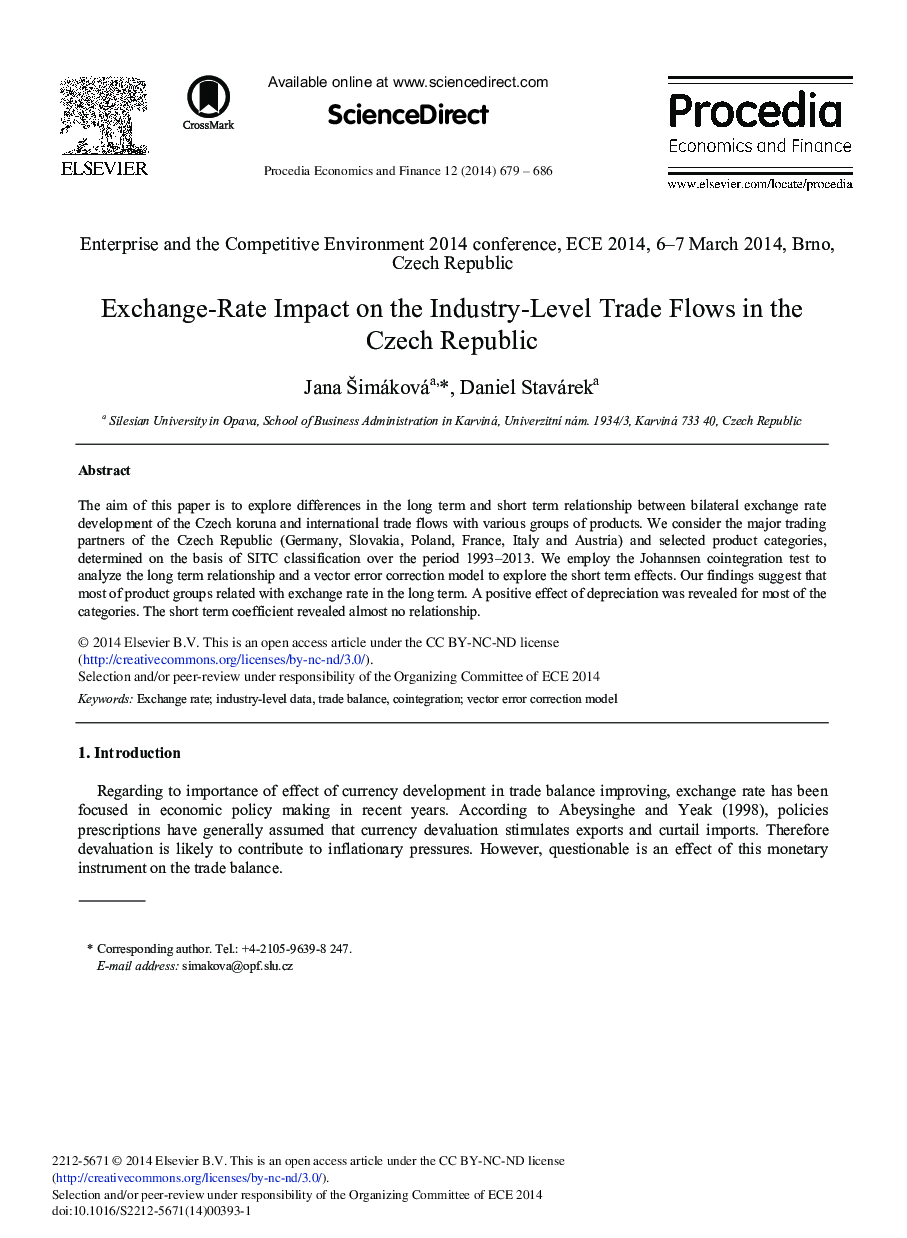 Exchange-Rate Impact on the Industry-Level Trade Flows in the Czech Republic 