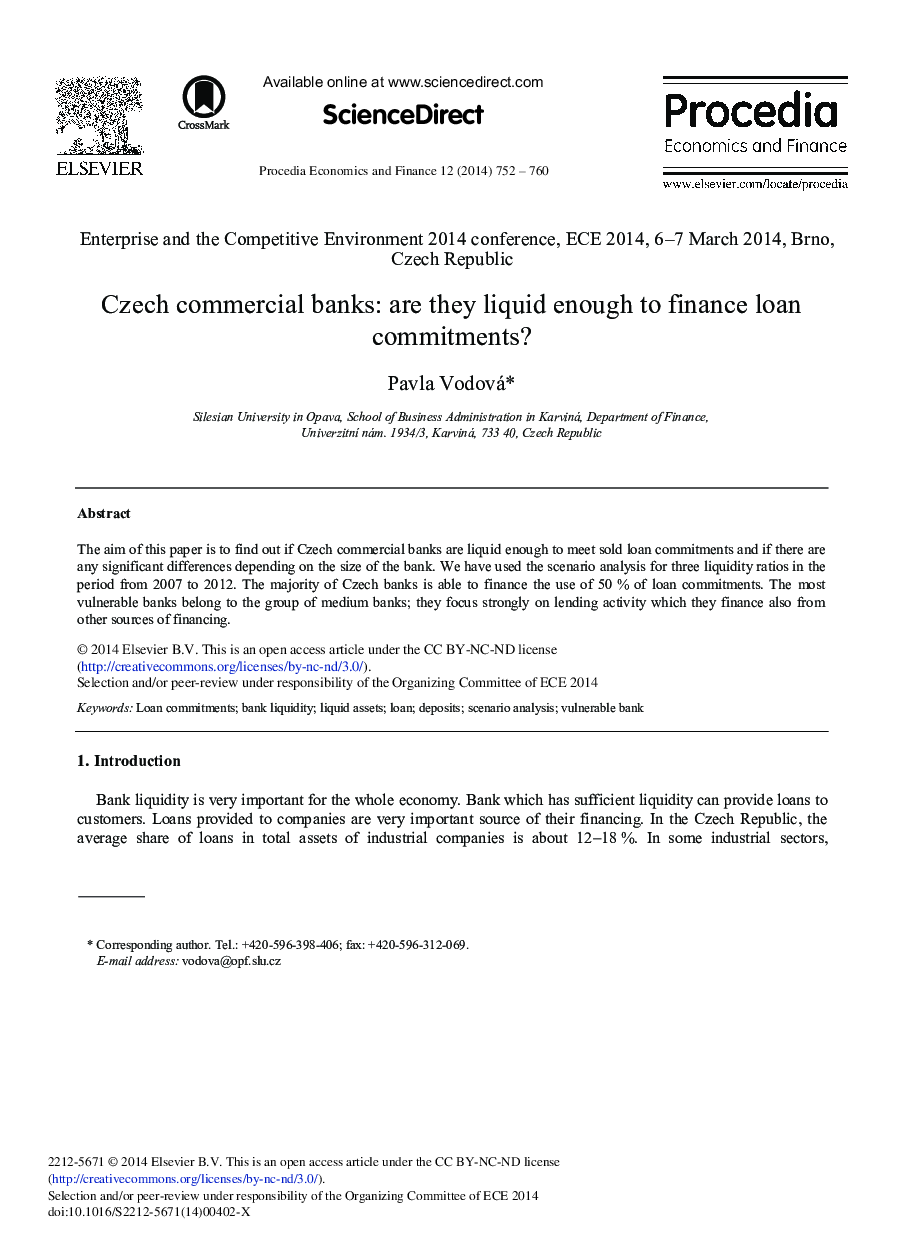 Czech Commercial Banks: Are they Liquid Enough to Finance Loan Commitments? 
