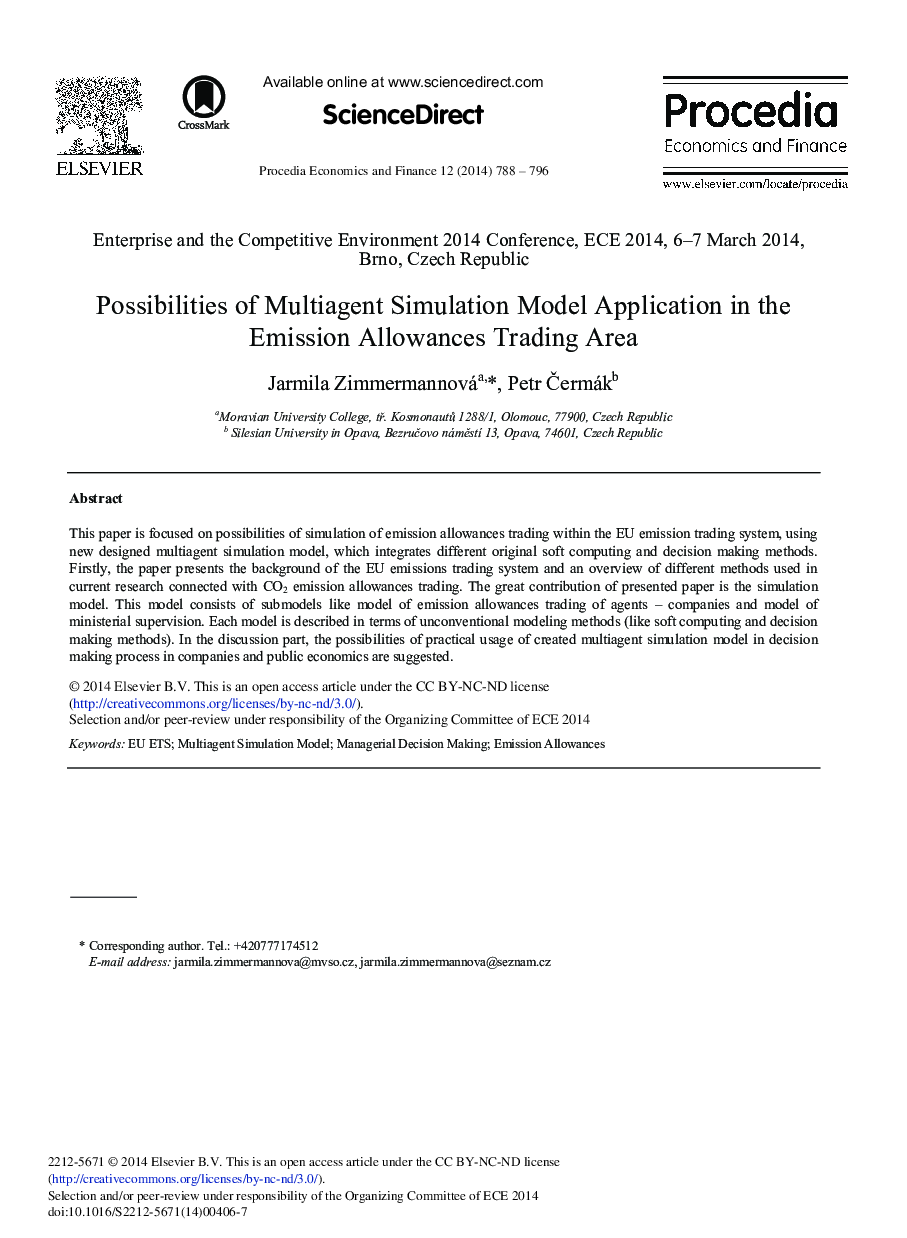 Possibilities of Multiagent Simulation Model Application in the Emission Allowances Trading Area 