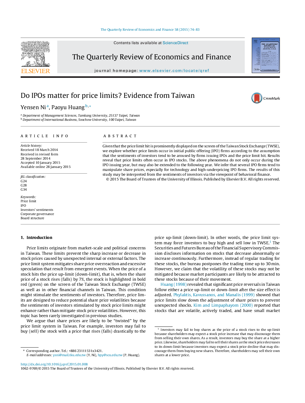 Do IPOs matter for price limits? Evidence from Taiwan