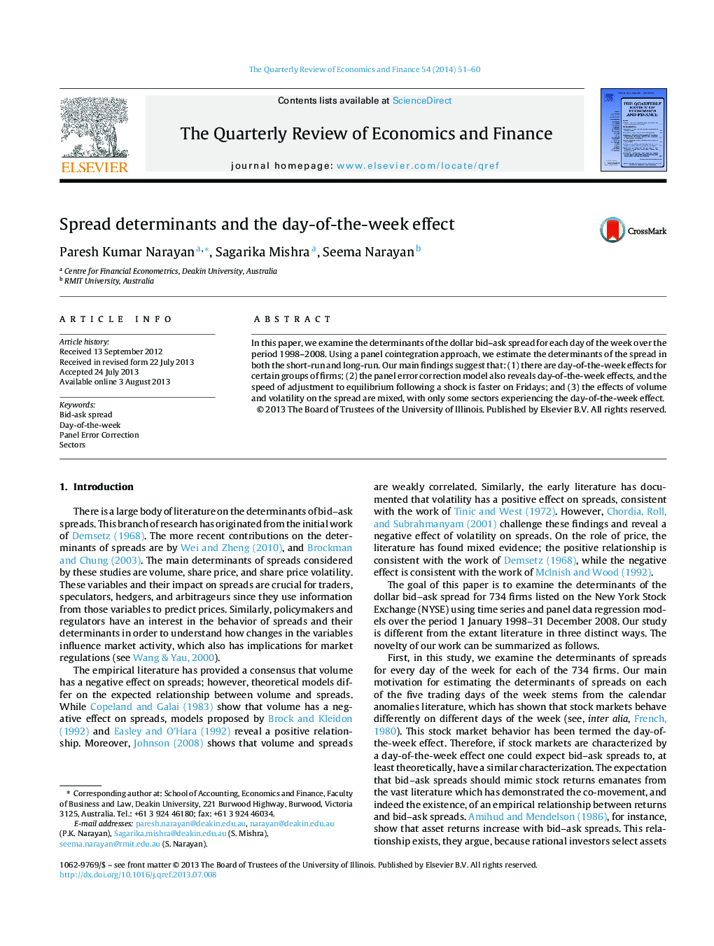 Spread determinants and the day-of-the-week effect