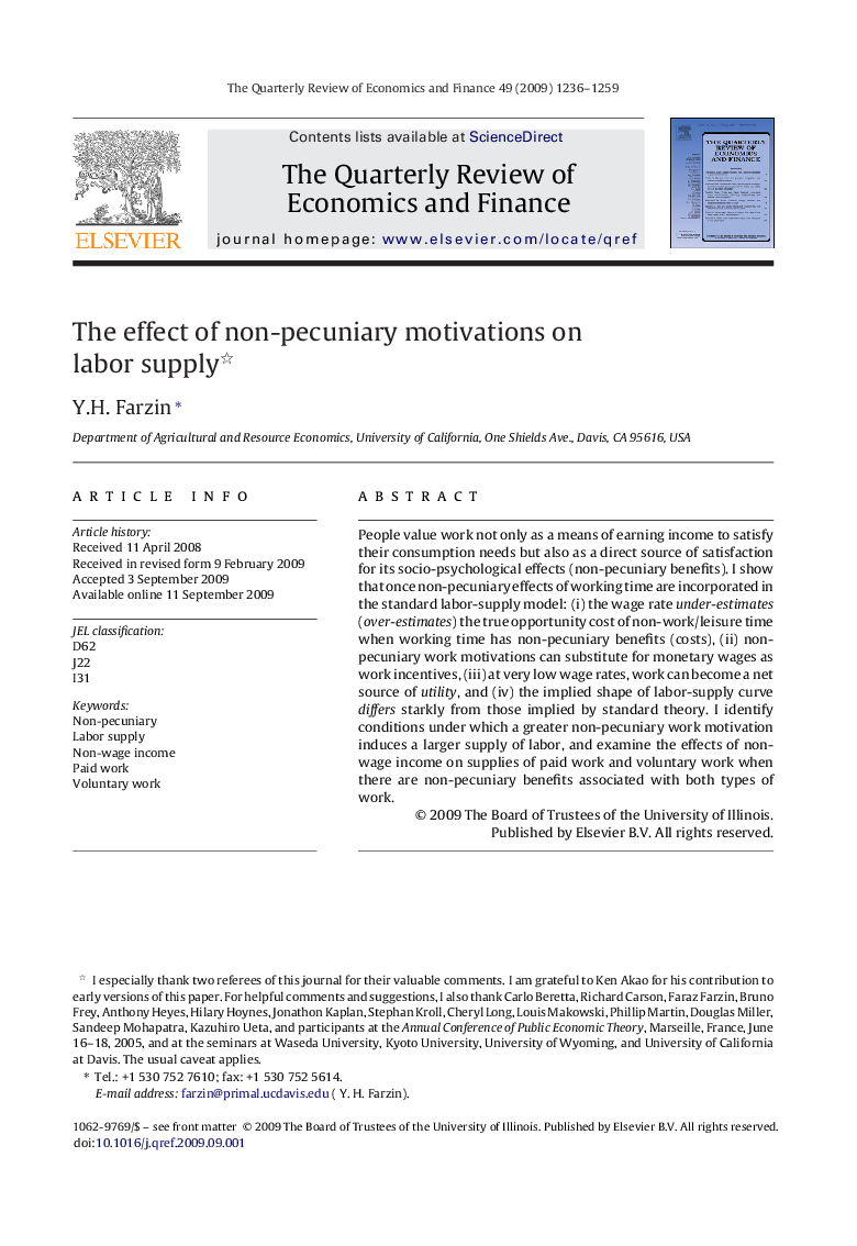 The effect of non-pecuniary motivations on labor supply 