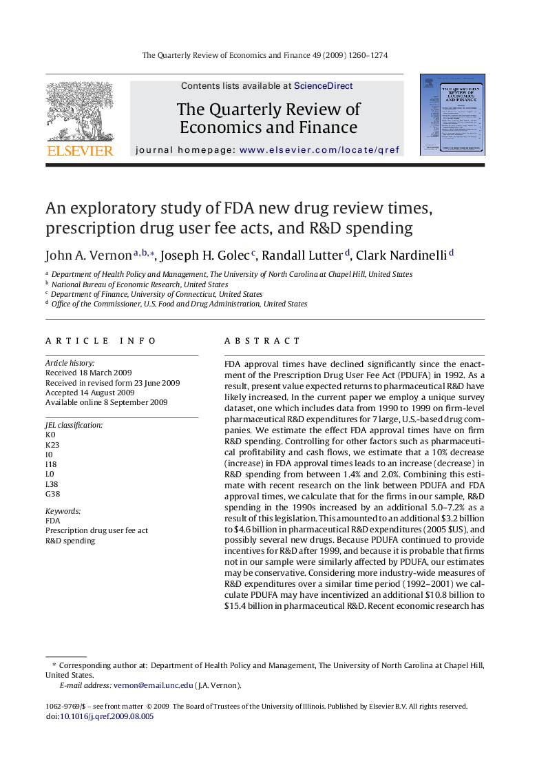 An exploratory study of FDA new drug review times, prescription drug user fee acts, and R&D spending