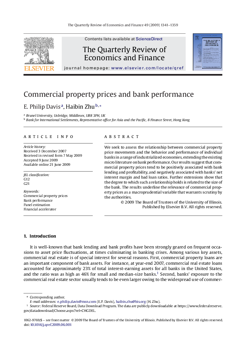 عکس صفحه اول مقاله: Commercial property prices and bank performance Commercial property prices and bank performance