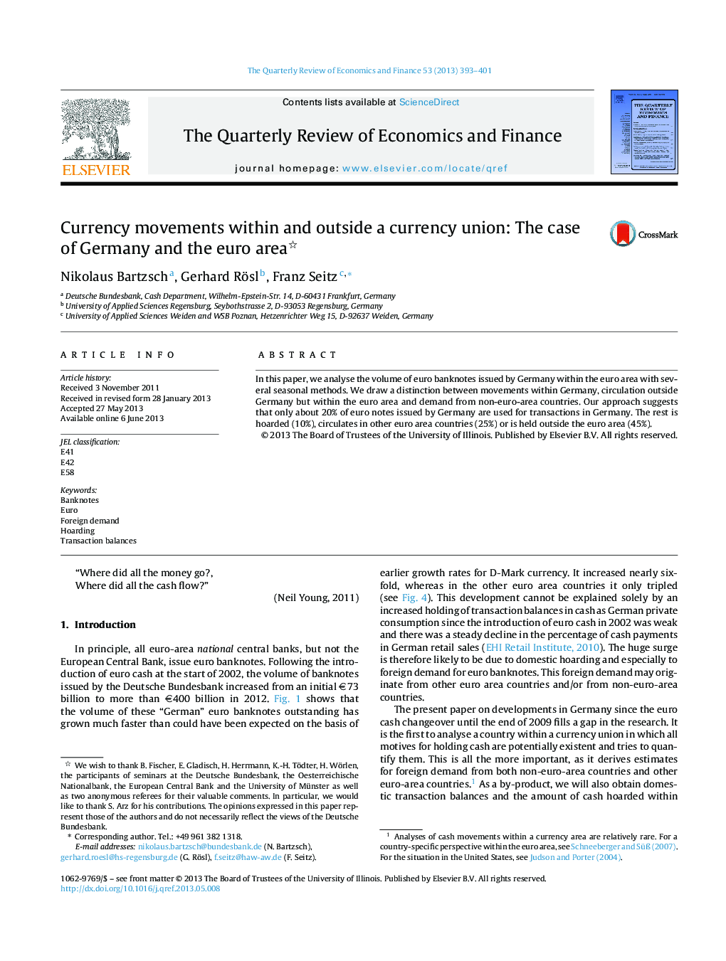 Currency movements within and outside a currency union: The case of Germany and the euro area 