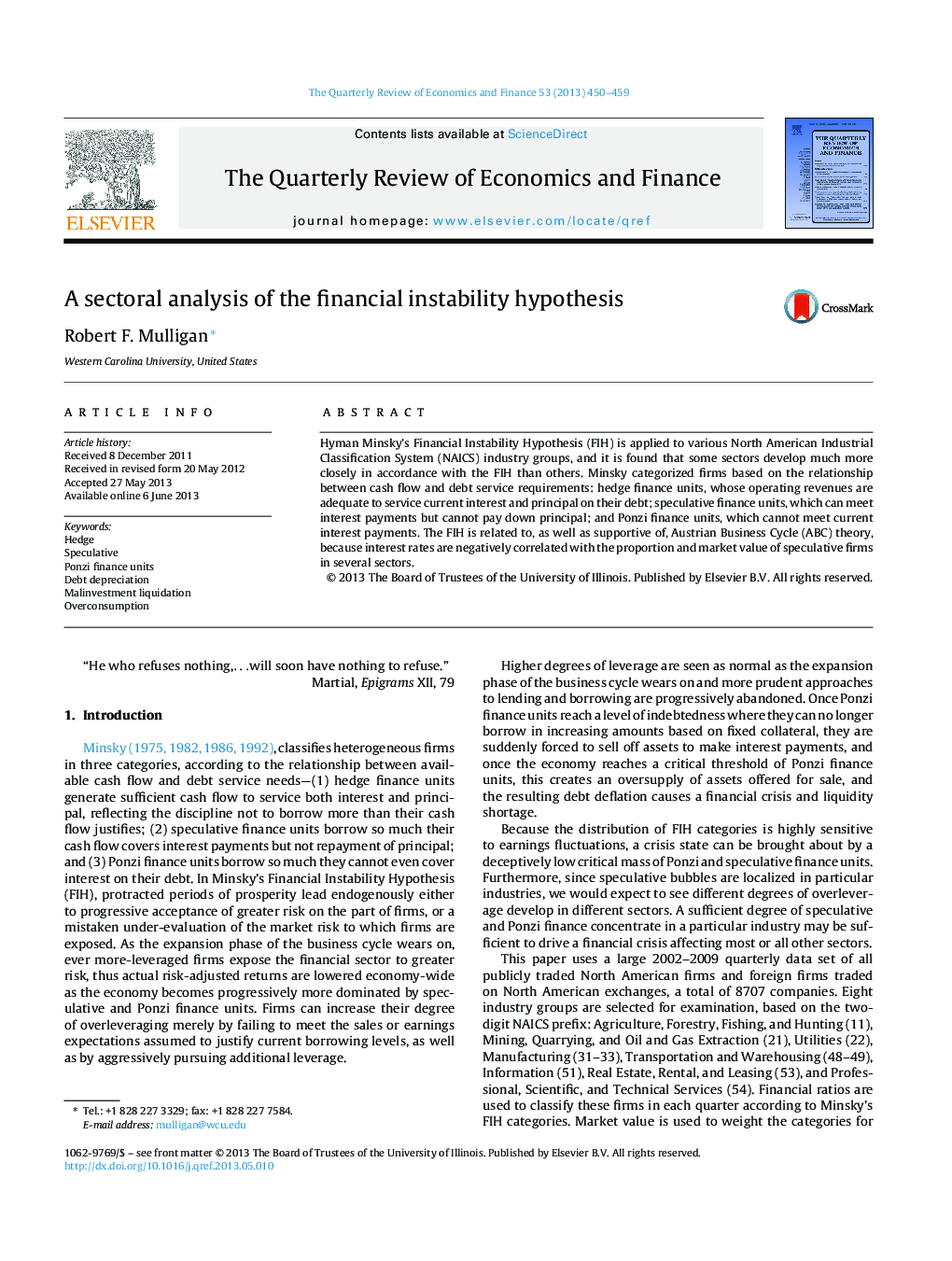 A sectoral analysis of the financial instability hypothesis