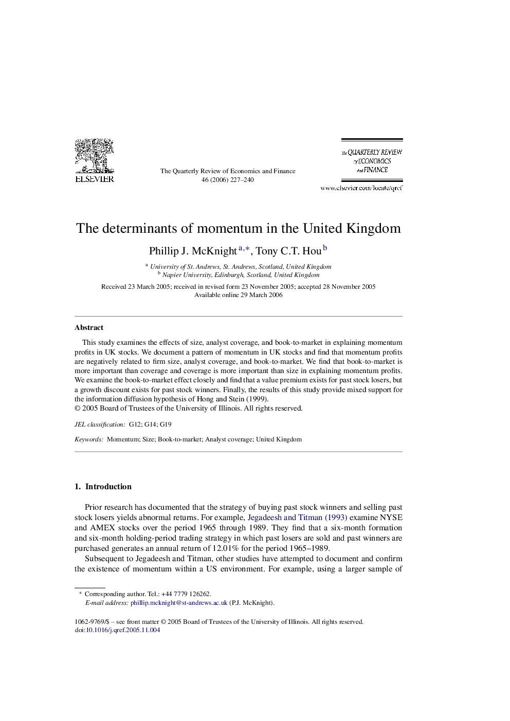 The determinants of momentum in the United Kingdom