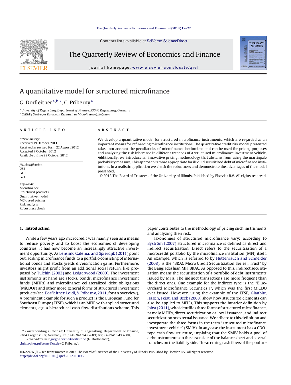 A quantitative model for structured microfinance