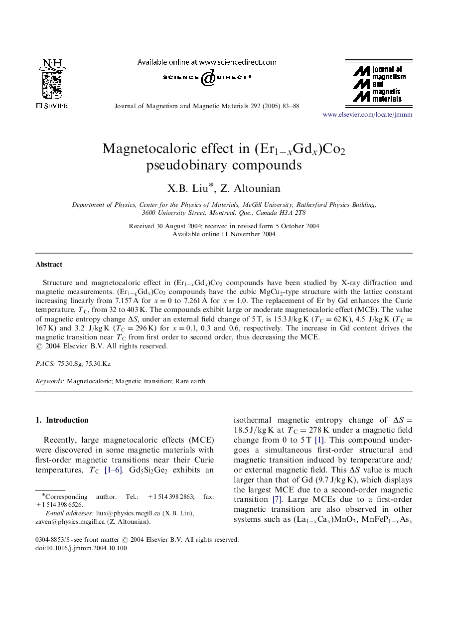 Magnetocaloric effect in (Er1-xGdx)Co2 pseudobinary compounds