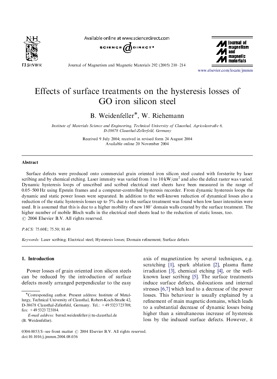 Effects of surface treatments on the hysteresis losses of GO iron silicon steel